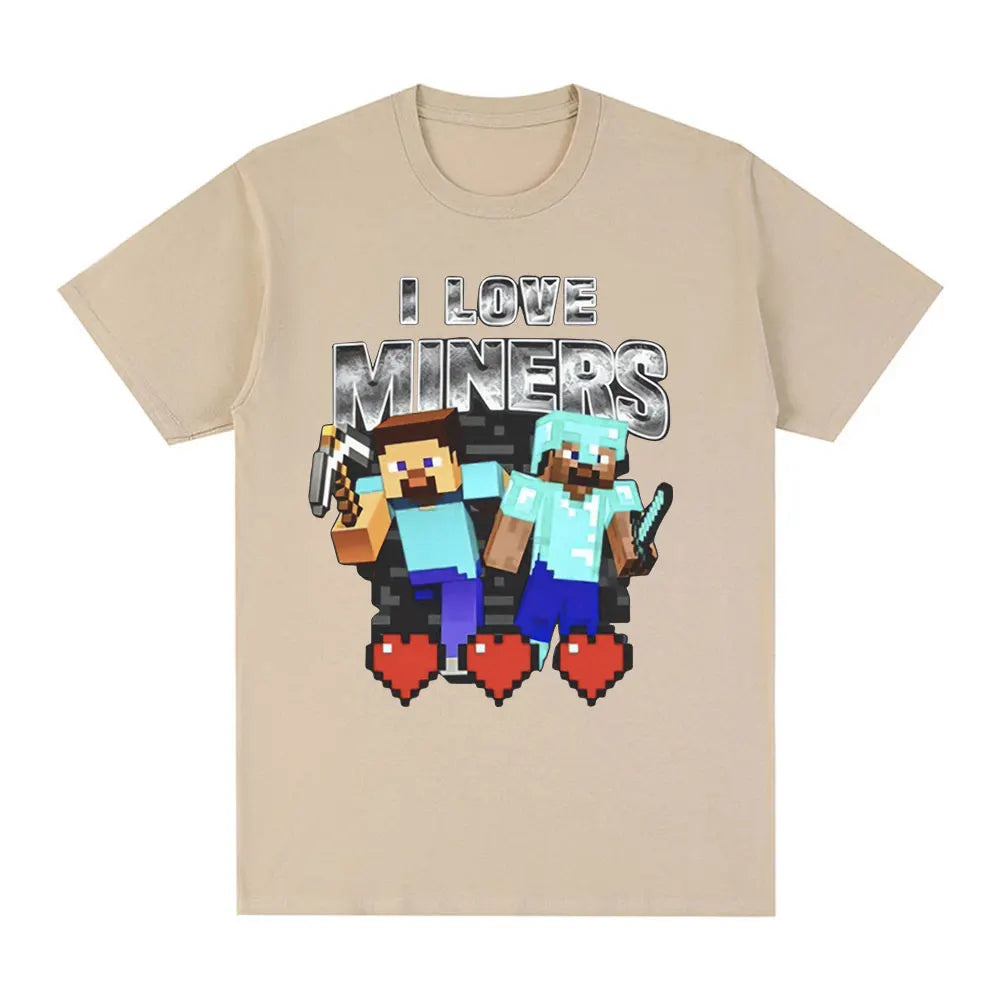 I Love Miners Print T Shirt Otaku Game Funny Meme T-Shirt Mens Women Clothing Cotton Casual Short Sleeve Oversized T Shirts Tops