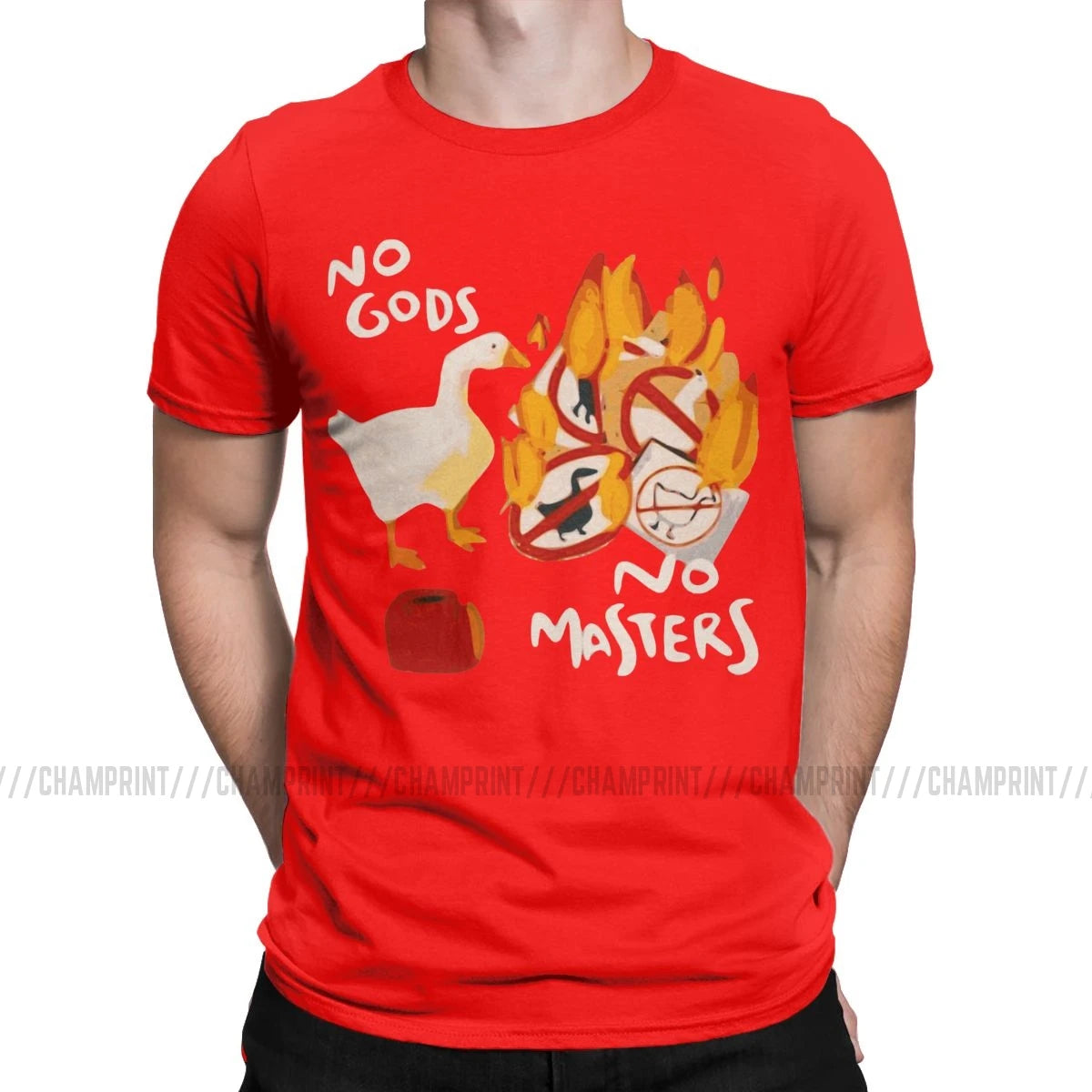 Men'S T-Shirts Untitled Goose Game No God No Masters Meme Funny Tee Shirt Short Sleeve T Shirts Crew Neck Clothes 5XL