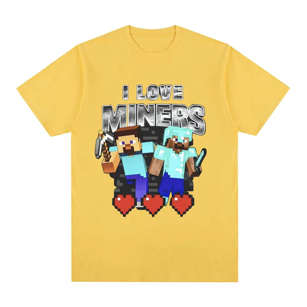 I Love Miners Print T Shirt Otaku Game Funny Meme T-Shirt Mens Women Clothing Cotton Casual Short Sleeve Oversized T Shirts Tops