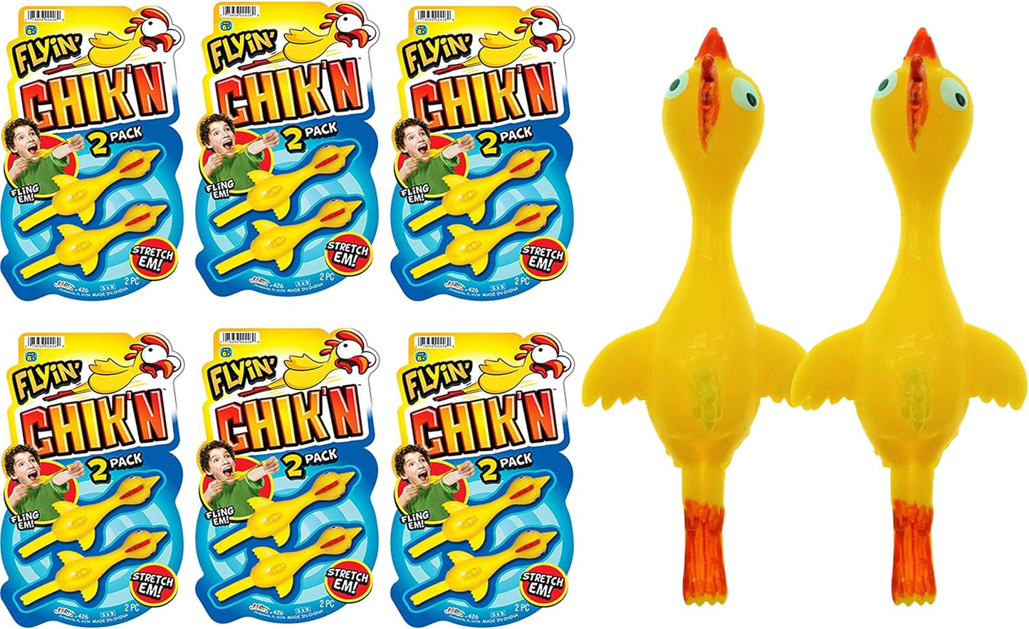 Mini Rubber Chicken Slingshot for Kids (24 Pack, 2 Units Each) Stretchy Finger Slingshot Toys. Funny Gag Gifts, Bulk Party Favors & Stocking Stuffers for Teens. 426-24P