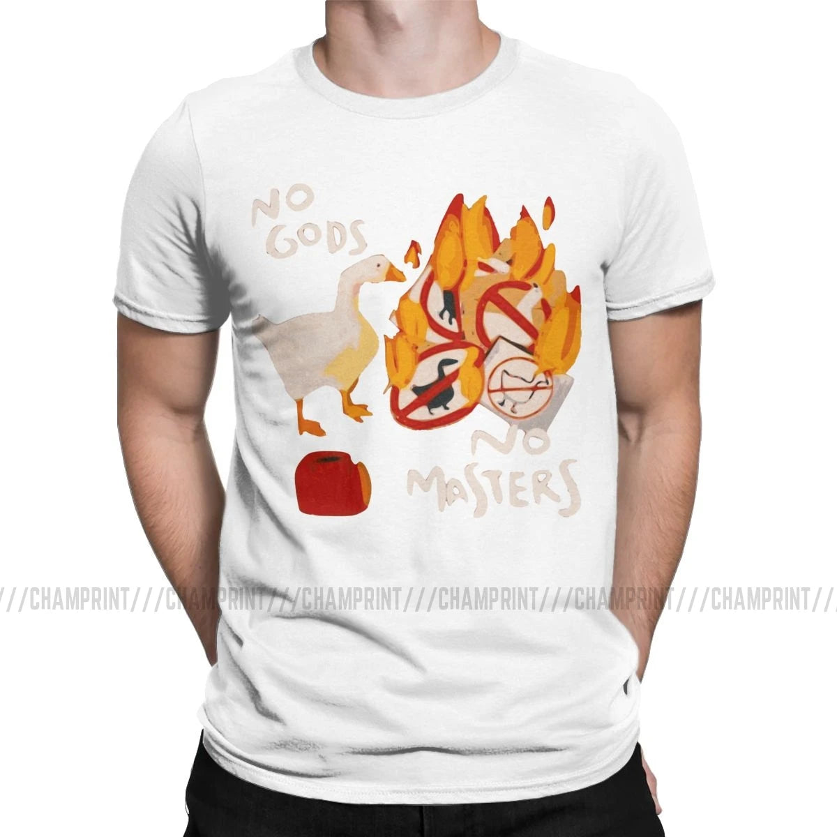 Men'S T-Shirts Untitled Goose Game No God No Masters Meme Funny Tee Shirt Short Sleeve T Shirts Crew Neck Clothes 5XL