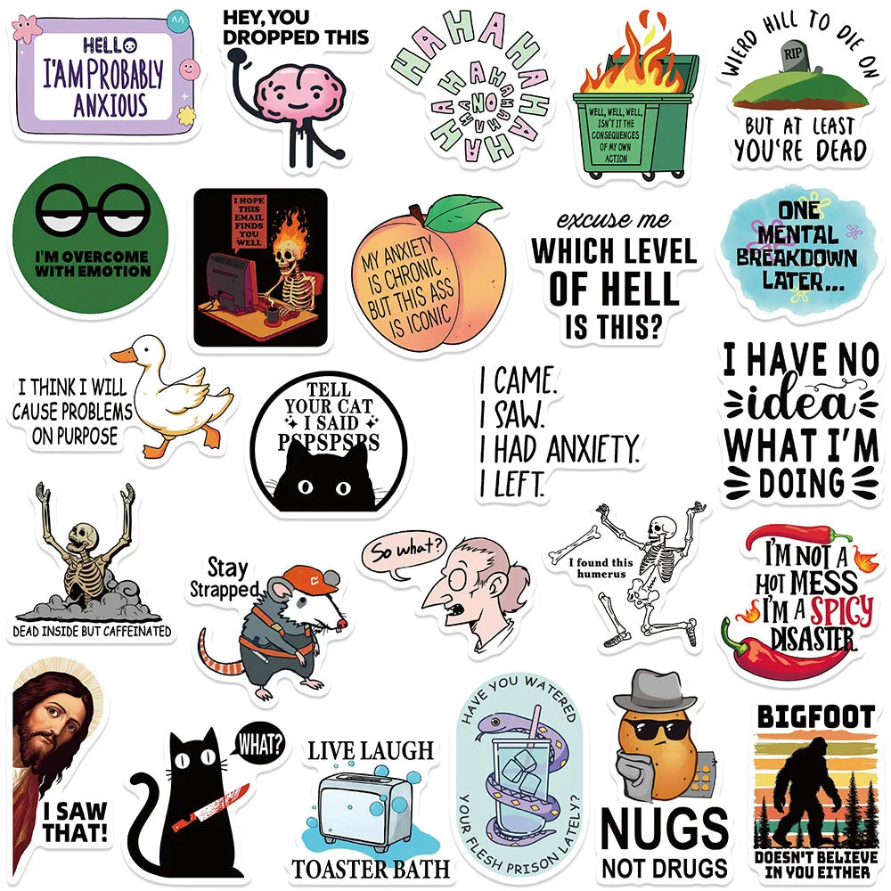 50Pcs Funny Snarky MEME Stickers Spoof DIY Stickers Scrapbooking Phone Luggage Skateboard Waterproof Decals