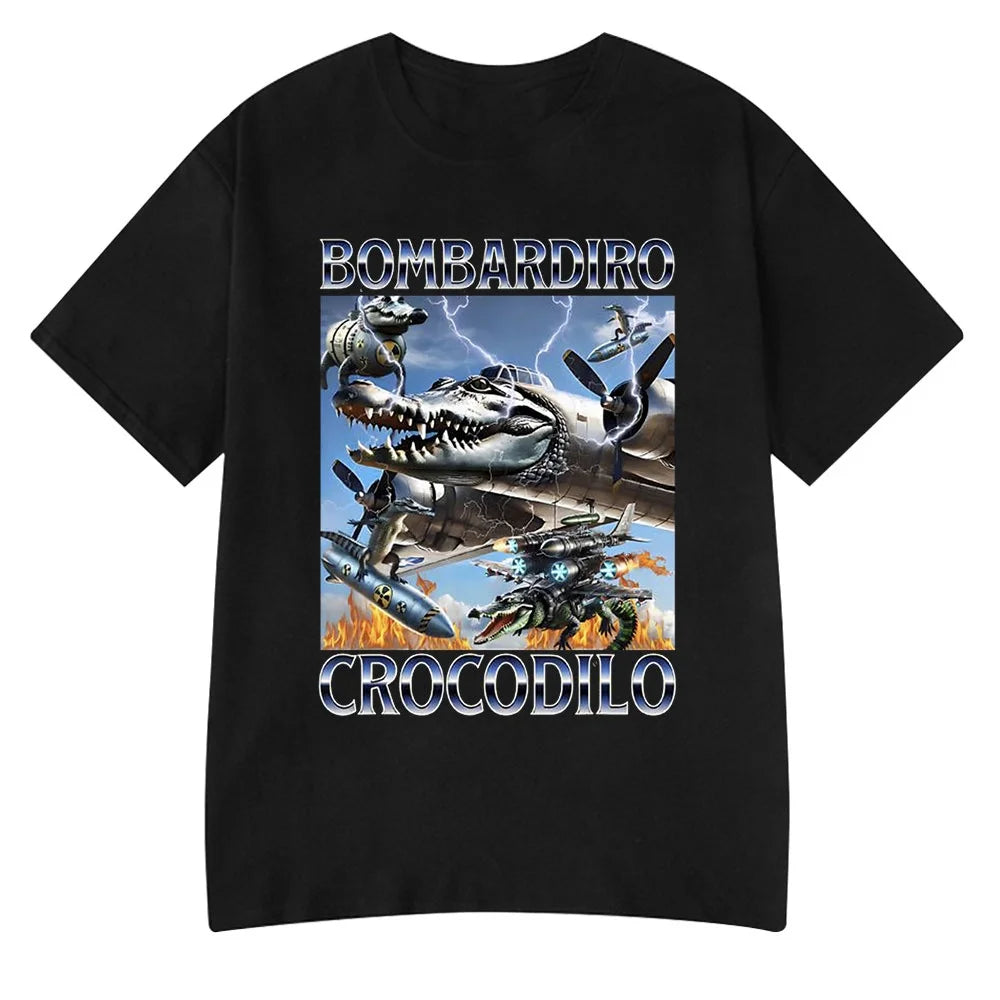 Italian Brainrot Tralalero Tralala Tung Tung Tung Sahur Bombardiro Crocodilo Funny Meme T-Shirt Men Women Cotton Tees Y2K Tops
