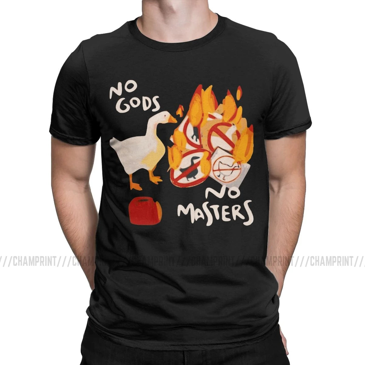 Men'S T-Shirts Untitled Goose Game No God No Masters Meme Funny Tee Shirt Short Sleeve T Shirts Crew Neck Clothes 5XL