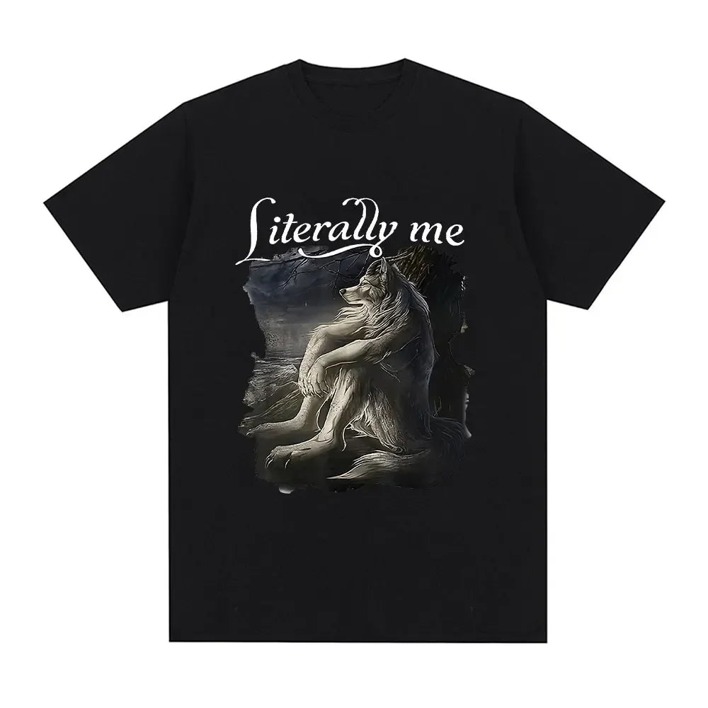 Sitting Wolf Literally Me Funny Meme T-Shirt Women'S Casual Short Sleeved plus Size T-Shirt Hip Hop Retro T-Shirt Menwomen