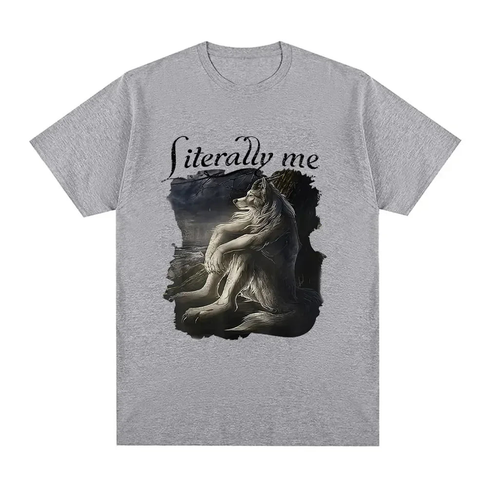 Sitting Wolf Literally Me Funny Meme T-Shirt Women'S Casual Short Sleeved plus Size T-Shirt Hip Hop Retro T-Shirt Menwomen