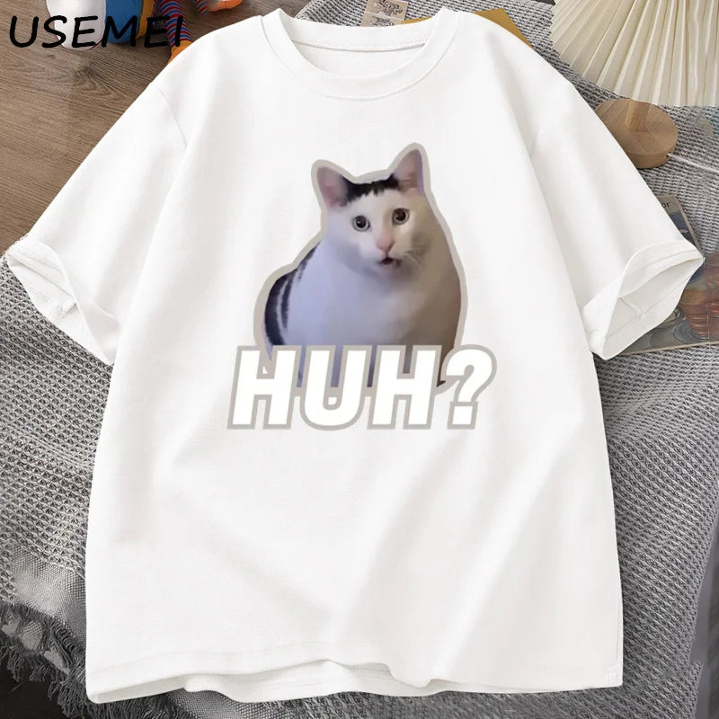 Huh Cat Meme T Shirt Funny Cute Cat Graphic T Shirts Unisex Fashion T-Shirt Summer Couples Casual Cotton Oversized Tees Clothing