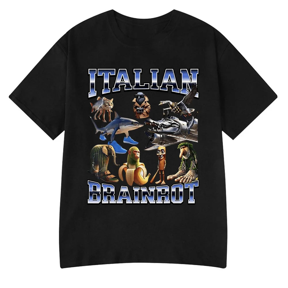 Italian Brainrot Tralalero Tralala Tung Tung Tung Sahur Bombardiro Crocodilo Funny Meme T-Shirt Men Women Cotton Tees Y2K Tops