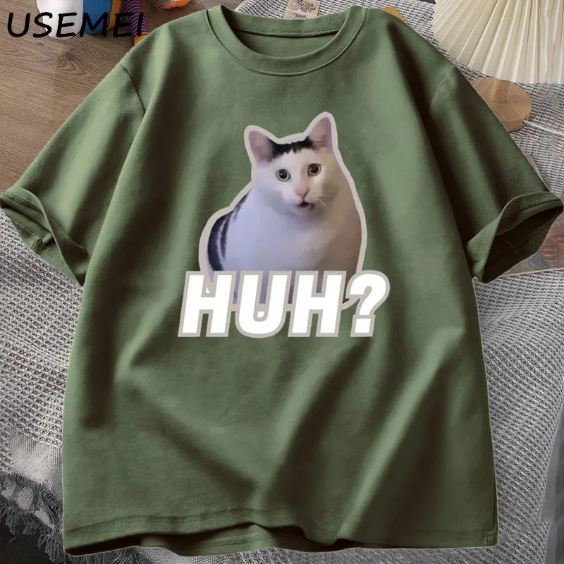 Huh Cat Meme T Shirt Funny Cute Cat Graphic T Shirts Unisex Fashion T-Shirt Summer Couples Casual Cotton Oversized Tees Clothing