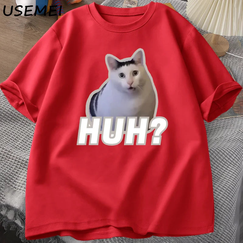 Huh Cat Meme T Shirt Funny Cute Cat Graphic T Shirts Unisex Fashion T-Shirt Summer Couples Casual Cotton Oversized Tees Clothing