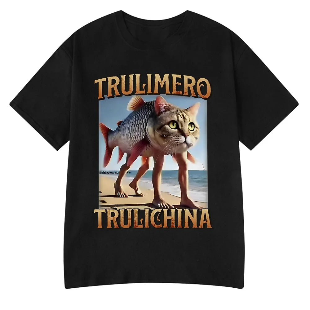 Italian Brainrot Tralalero Tralala Tung Tung Tung Sahur Bombardiro Crocodilo Funny Meme T-Shirt Men Women Cotton Tees Y2K Tops
