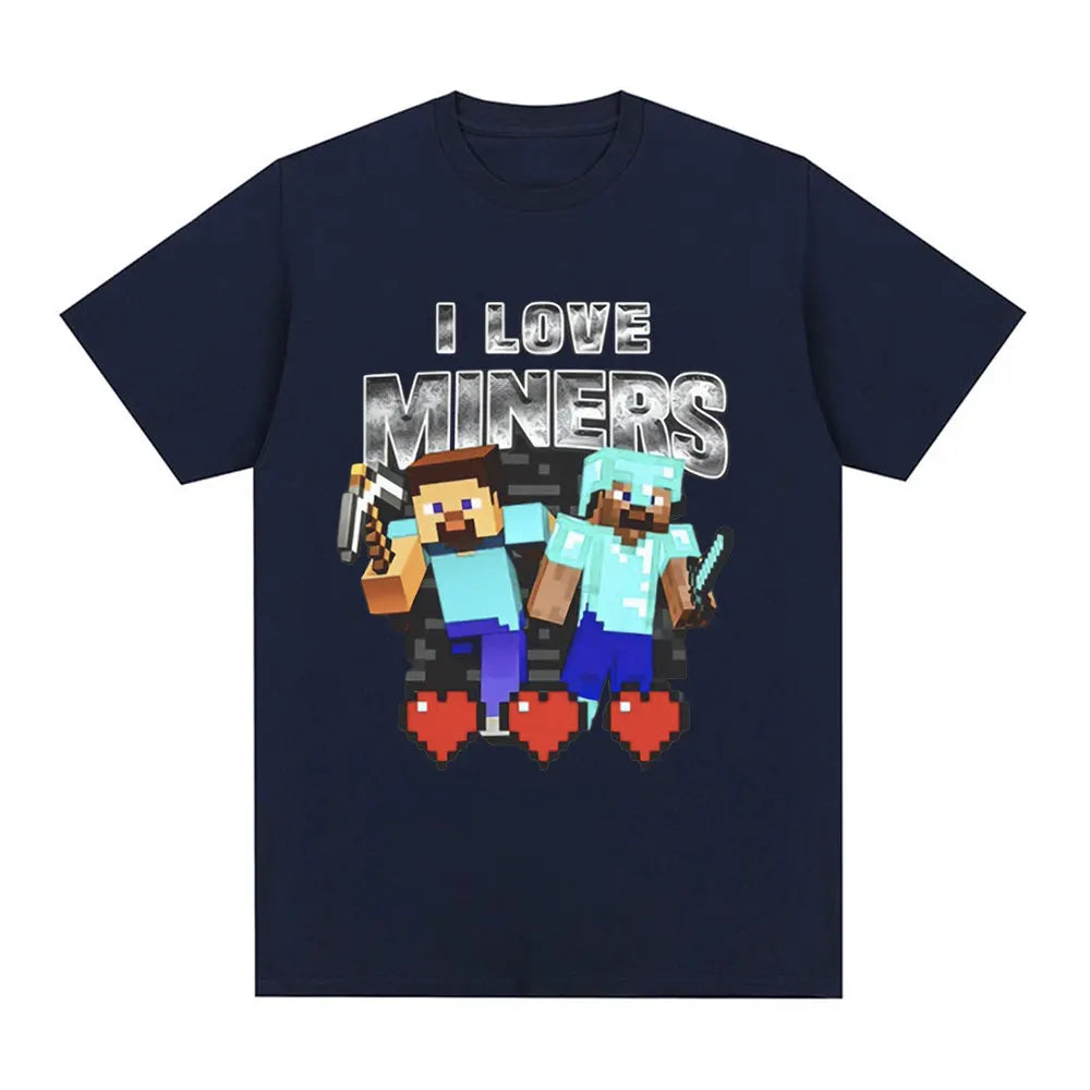I Love Miners Print T Shirt Otaku Game Funny Meme T-Shirt Mens Women Clothing Cotton Casual Short Sleeve Oversized T Shirts Tops