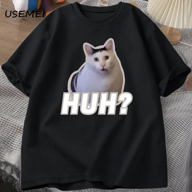 Huh Cat Meme T Shirt Funny Cute Cat Graphic T Shirts Unisex Fashion T-Shirt Summer Couples Casual Cotton Oversized Tees Clothing
