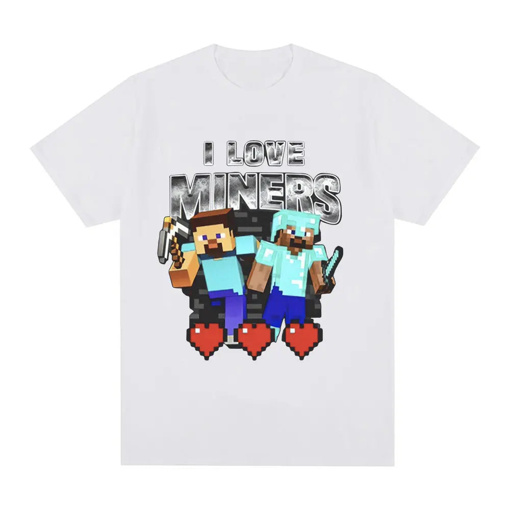 I Love Miners Print T Shirt Otaku Game Funny Meme T-Shirt Mens Women Clothing Cotton Casual Short Sleeve Oversized T Shirts Tops