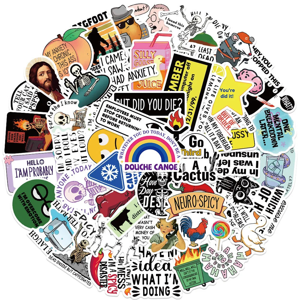 50Pcs Funny Snarky MEME Stickers Spoof DIY Stickers Scrapbooking Phone Luggage Skateboard Waterproof Decals