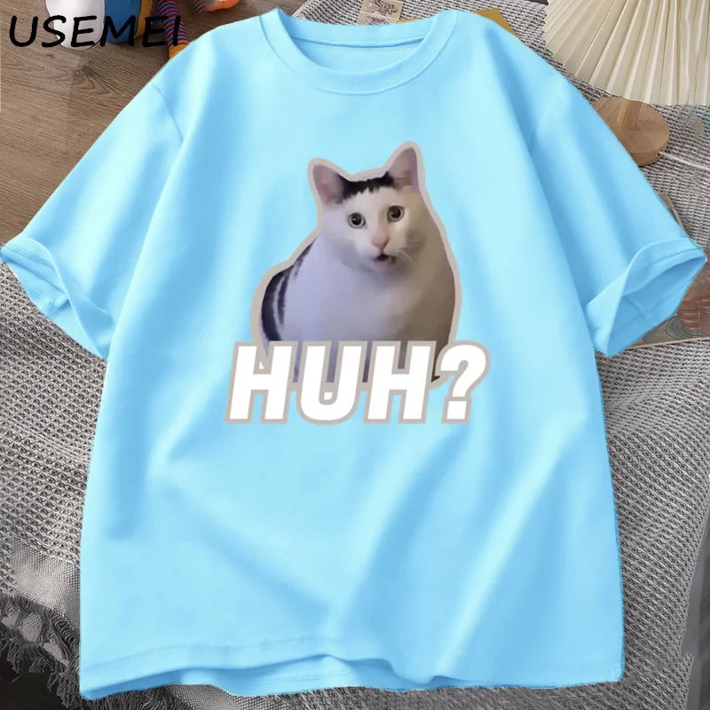 Huh Cat Meme T Shirt Funny Cute Cat Graphic T Shirts Unisex Fashion T-Shirt Summer Couples Casual Cotton Oversized Tees Clothing