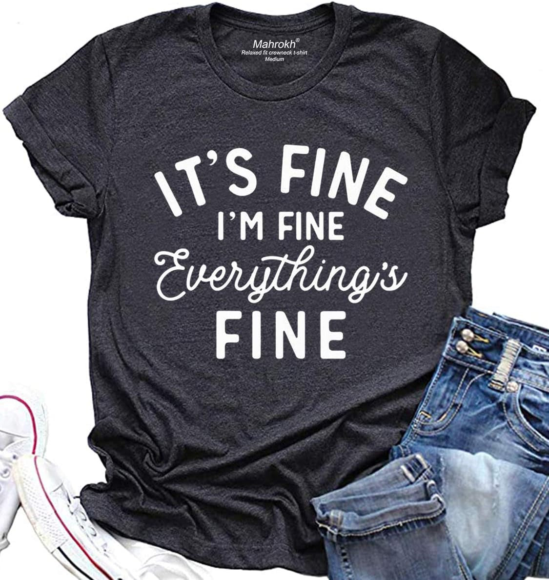 Its Fine Im Fine Everythings Fine Tshirt Women Inspirational T Shirts Short Sleeve Graphic Tees Tops