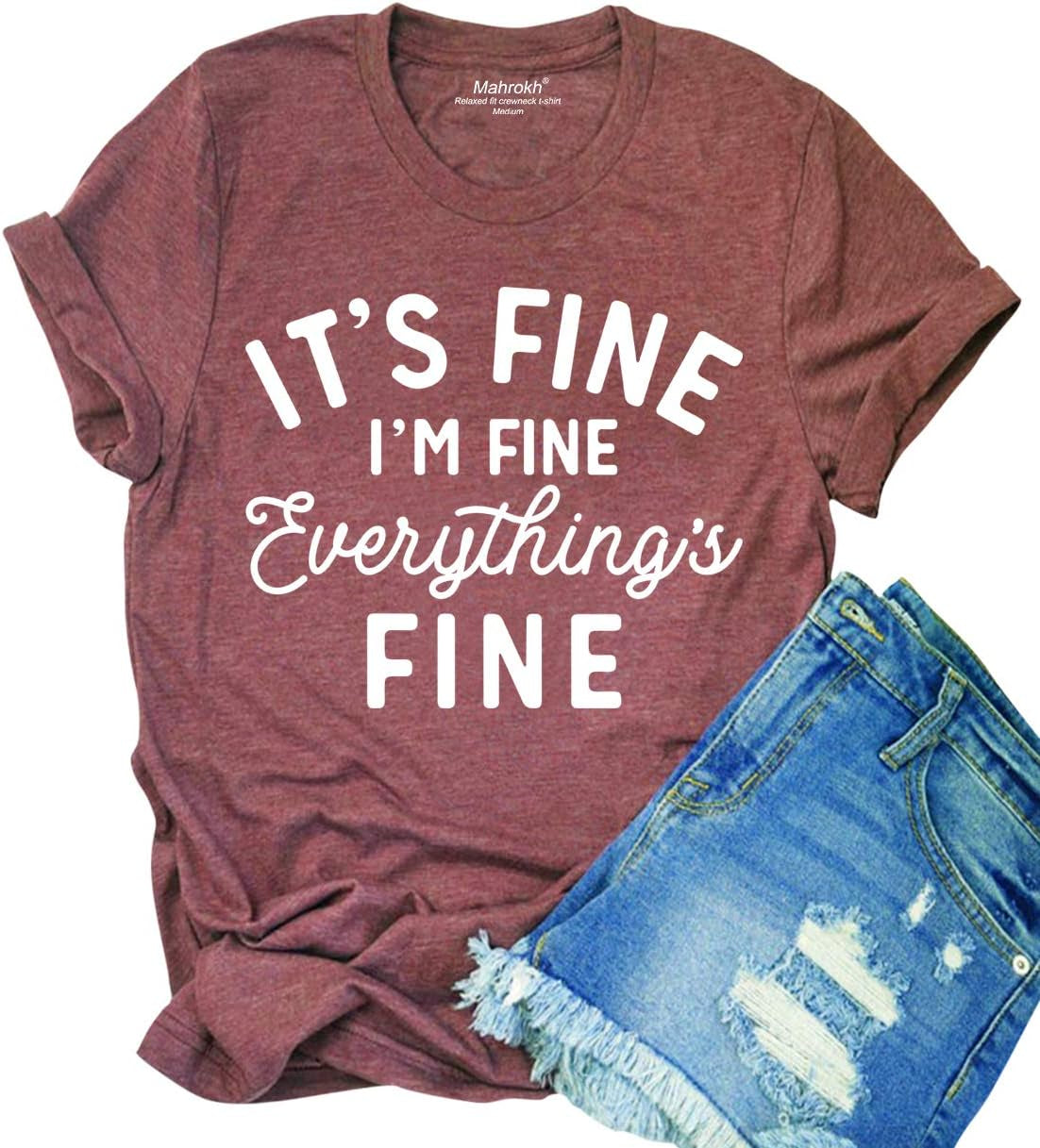 Its Fine Im Fine Everythings Fine Tshirt Women Inspirational T Shirts Short Sleeve Graphic Tees Tops