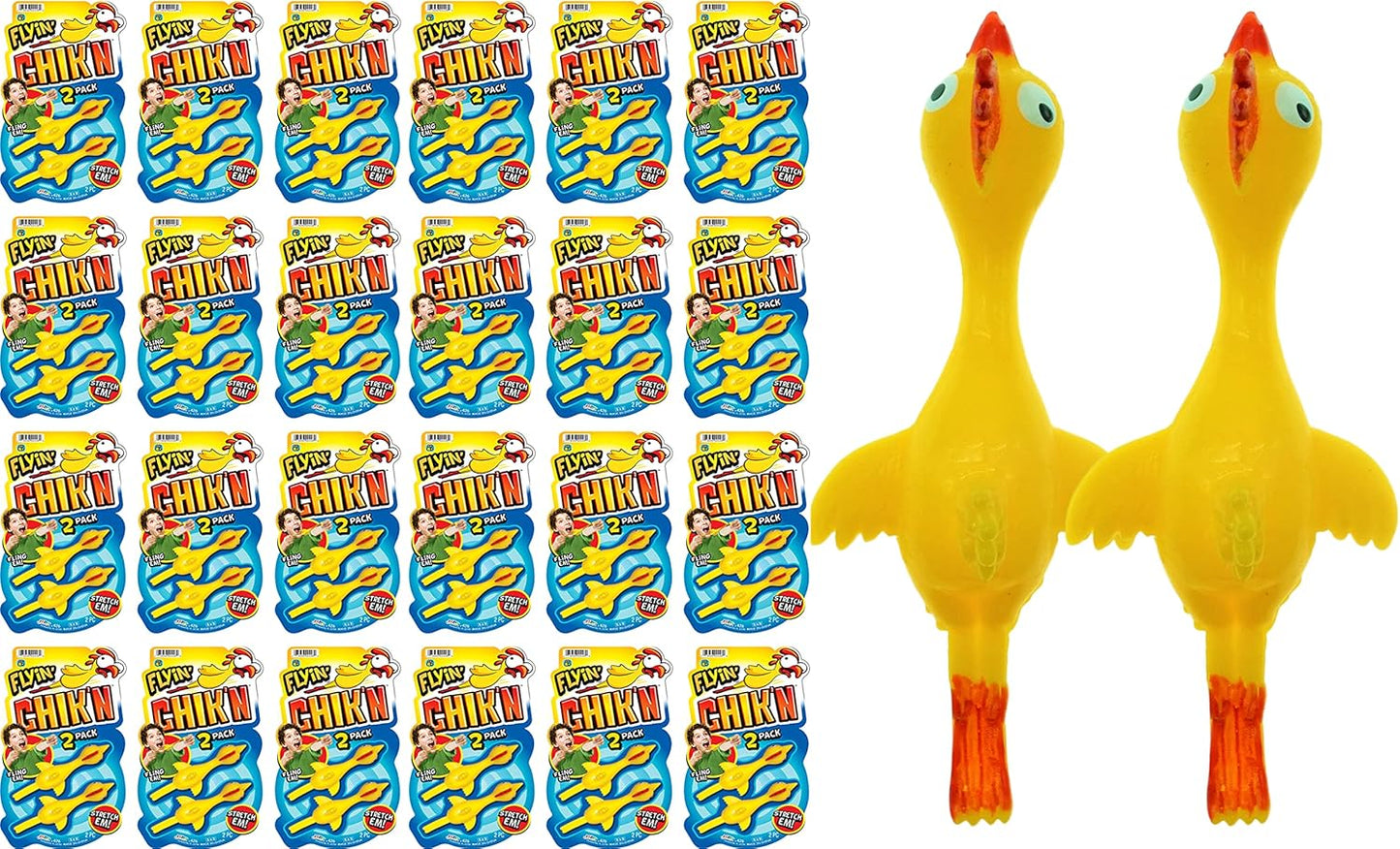 Mini Rubber Chicken Slingshot for Kids (24 Pack, 2 Units Each) Stretchy Finger Slingshot Toys. Funny Gag Gifts, Bulk Party Favors & Stocking Stuffers for Teens. 426-24P