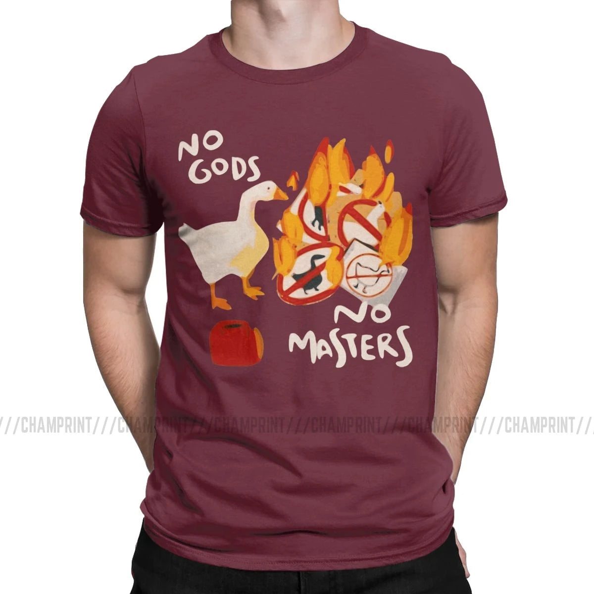 Men'S T-Shirts Untitled Goose Game No God No Masters Meme Funny Tee Shirt Short Sleeve T Shirts Crew Neck Clothes 5XL