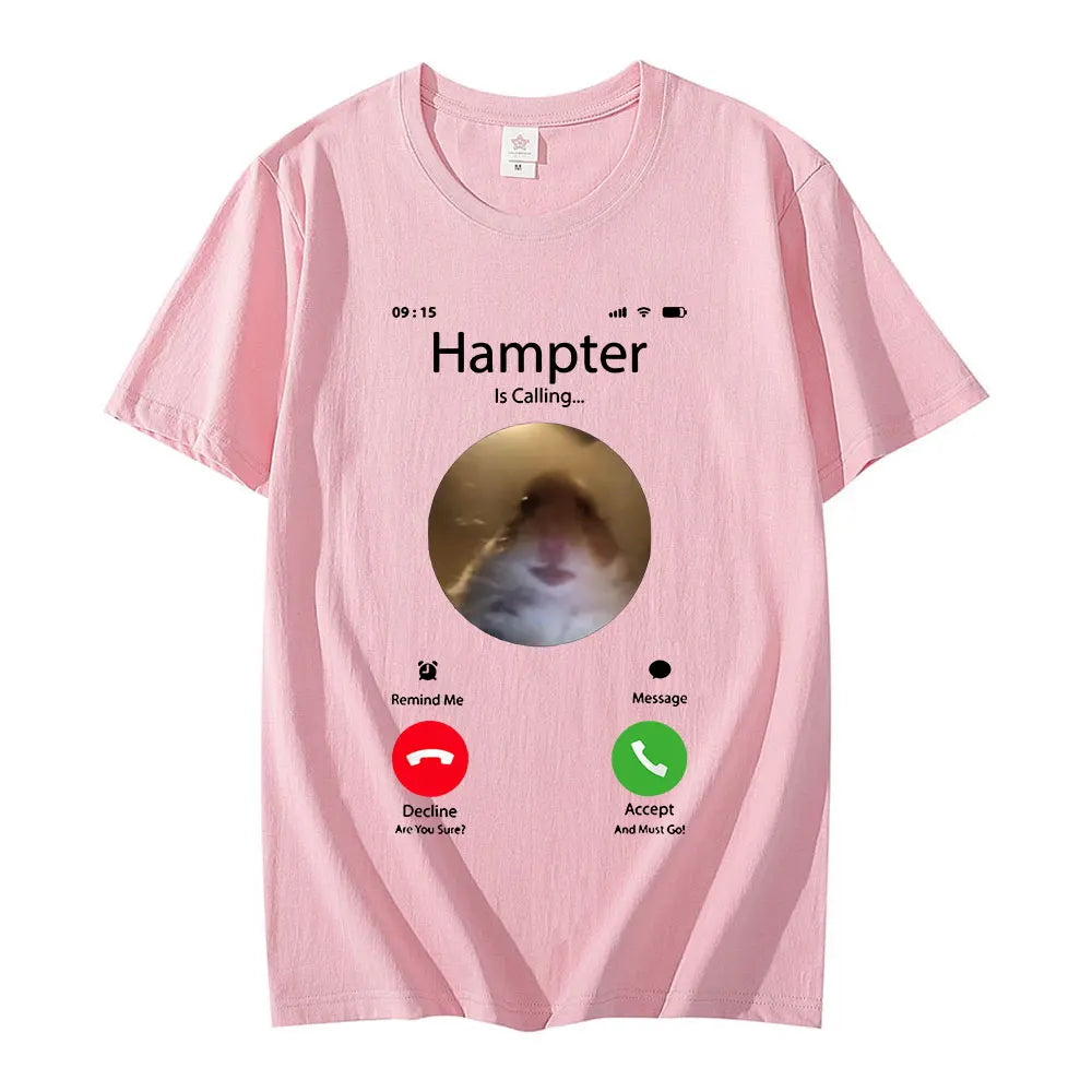 Dank Meme Hamster Staring Front Camera Hampter Calling T-Shirt Fashion Short Sleeve T-Shirts Oversized Streetwear Unisex