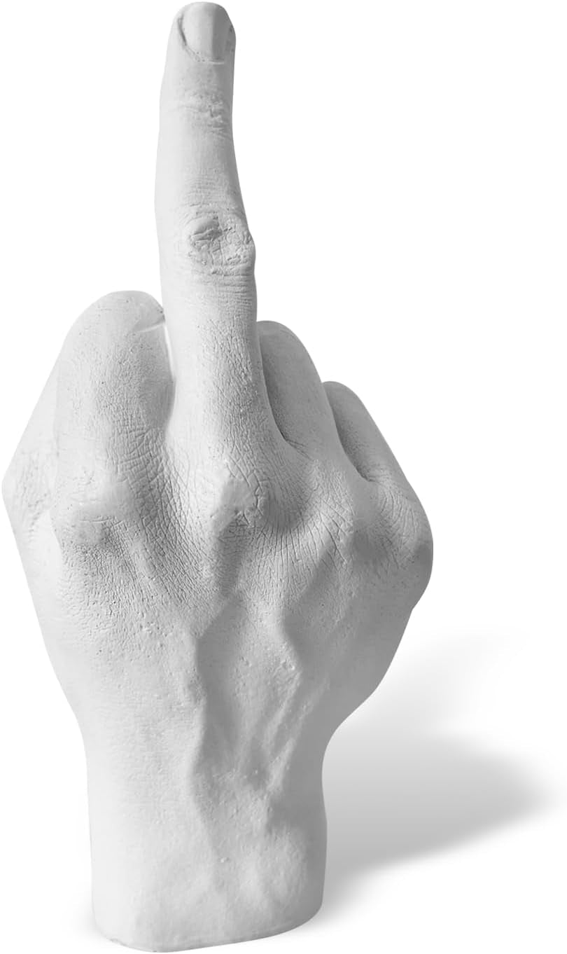 Silver Polyresin Hand Gesture Desk Statues Finger Sculpture Decor - Silver Personality Finger Practical Joke Halloween Prank Gifts (Personality-Black)