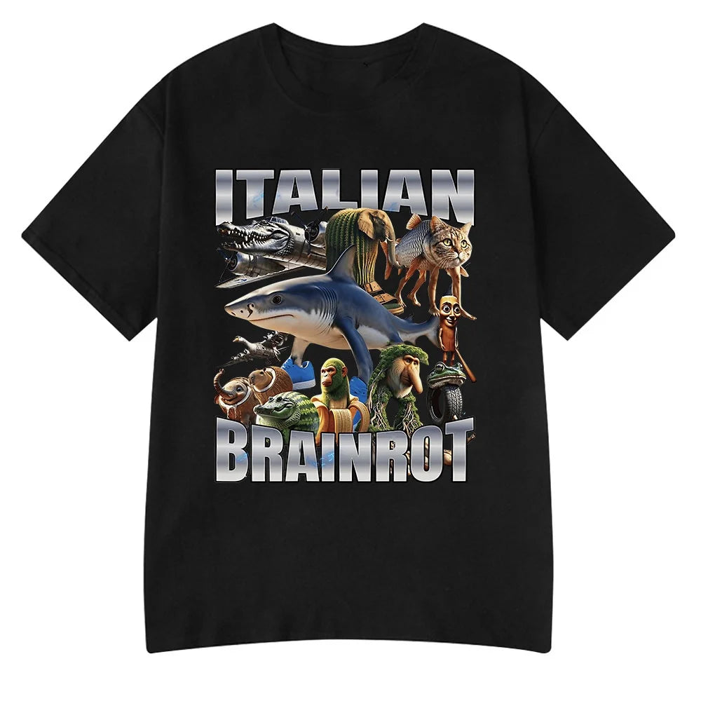 Italian Brainrot Tralalero Tralala Tung Tung Tung Sahur Bombardiro Crocodilo Funny Meme T-Shirt Men Women Cotton Tees Y2K Tops