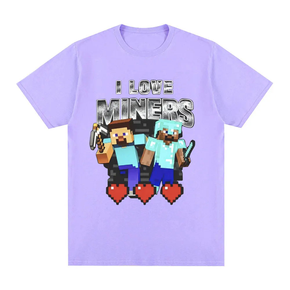 I Love Miners Print T Shirt Otaku Game Funny Meme T-Shirt Mens Women Clothing Cotton Casual Short Sleeve Oversized T Shirts Tops