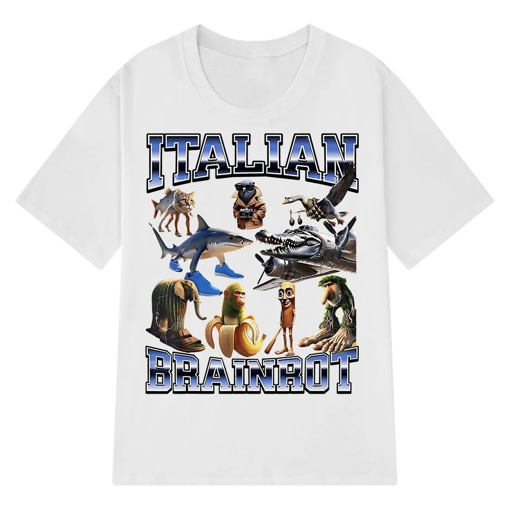 Italian Brainrot Tralalero Tralala Tung Tung Tung Sahur Bombardiro Crocodilo Funny Meme T-Shirt Men Women Cotton Tees Y2K Tops