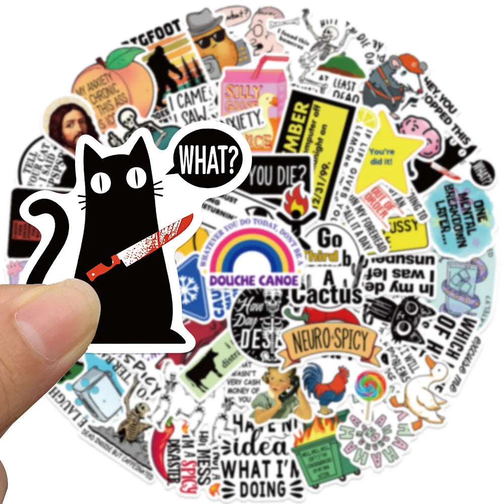 50Pcs Funny Snarky MEME Stickers Spoof DIY Stickers Scrapbooking Phone Luggage Skateboard Waterproof Decals