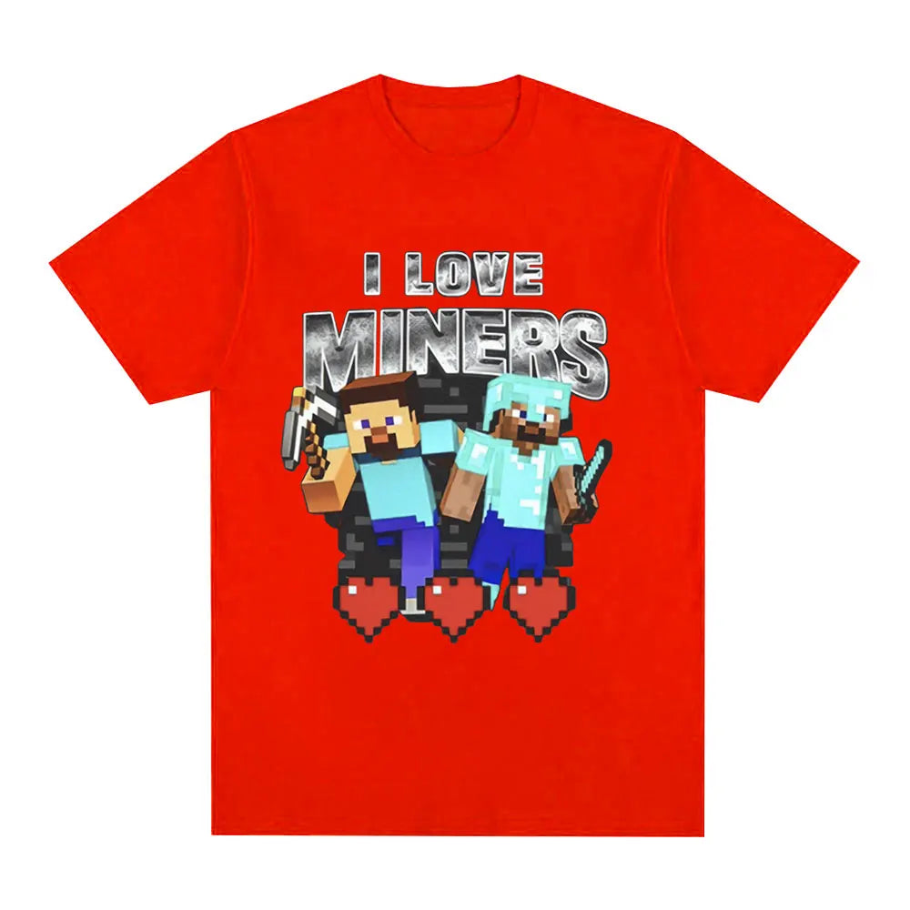 I Love Miners Print T Shirt Otaku Game Funny Meme T-Shirt Mens Women Clothing Cotton Casual Short Sleeve Oversized T Shirts Tops