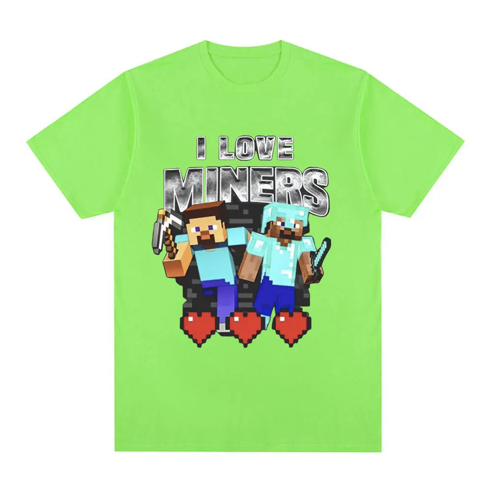 I Love Miners Print T Shirt Otaku Game Funny Meme T-Shirt Mens Women Clothing Cotton Casual Short Sleeve Oversized T Shirts Tops