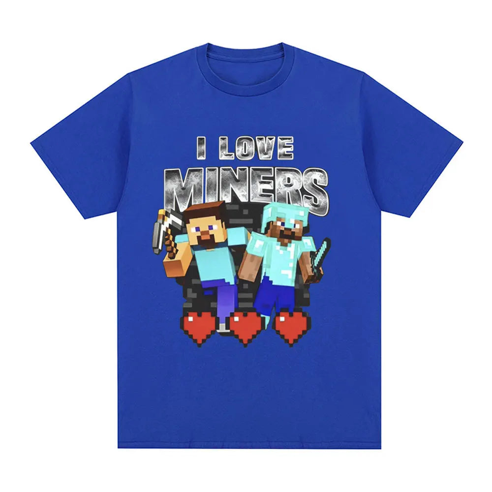 I Love Miners Print T Shirt Otaku Game Funny Meme T-Shirt Mens Women Clothing Cotton Casual Short Sleeve Oversized T Shirts Tops