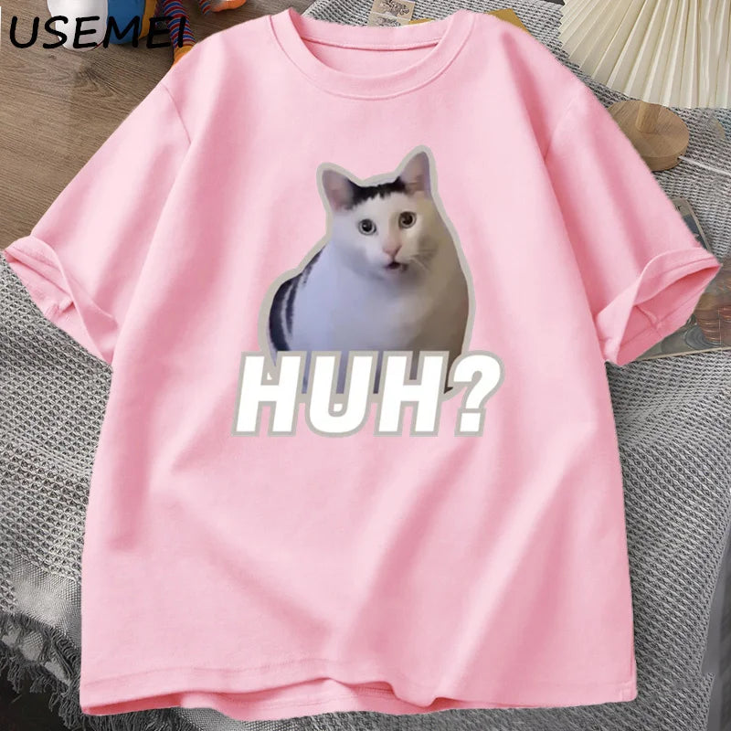 Huh Cat Meme T Shirt Funny Cute Cat Graphic T Shirts Unisex Fashion T-Shirt Summer Couples Casual Cotton Oversized Tees Clothing
