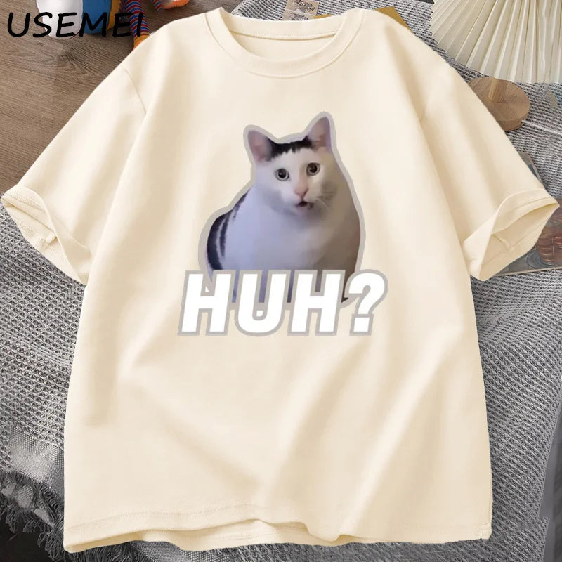 Huh Cat Meme T Shirt Funny Cute Cat Graphic T Shirts Unisex Fashion T-Shirt Summer Couples Casual Cotton Oversized Tees Clothing