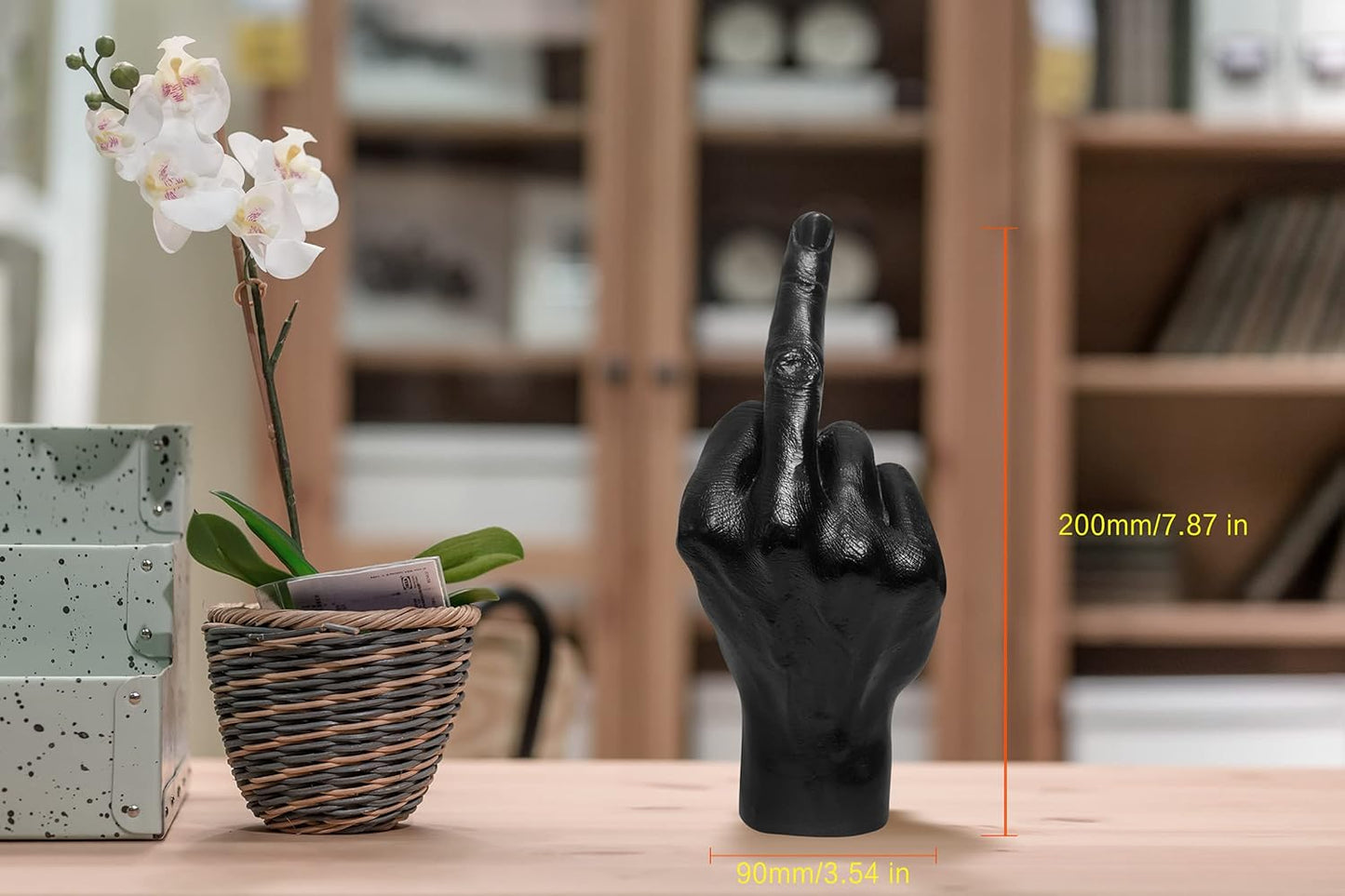 Silver Polyresin Hand Gesture Desk Statues Finger Sculpture Decor - Silver Personality Finger Practical Joke Halloween Prank Gifts (Personality-Black)