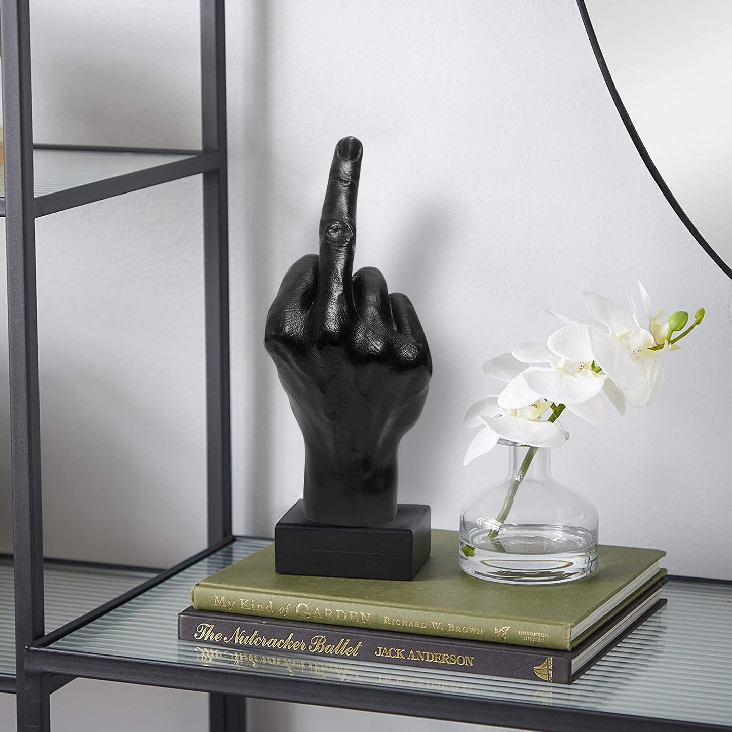 Silver Polyresin Hand Gesture Desk Statues Finger Sculpture Decor - Silver Personality Finger Practical Joke Halloween Prank Gifts (Personality-Black)
