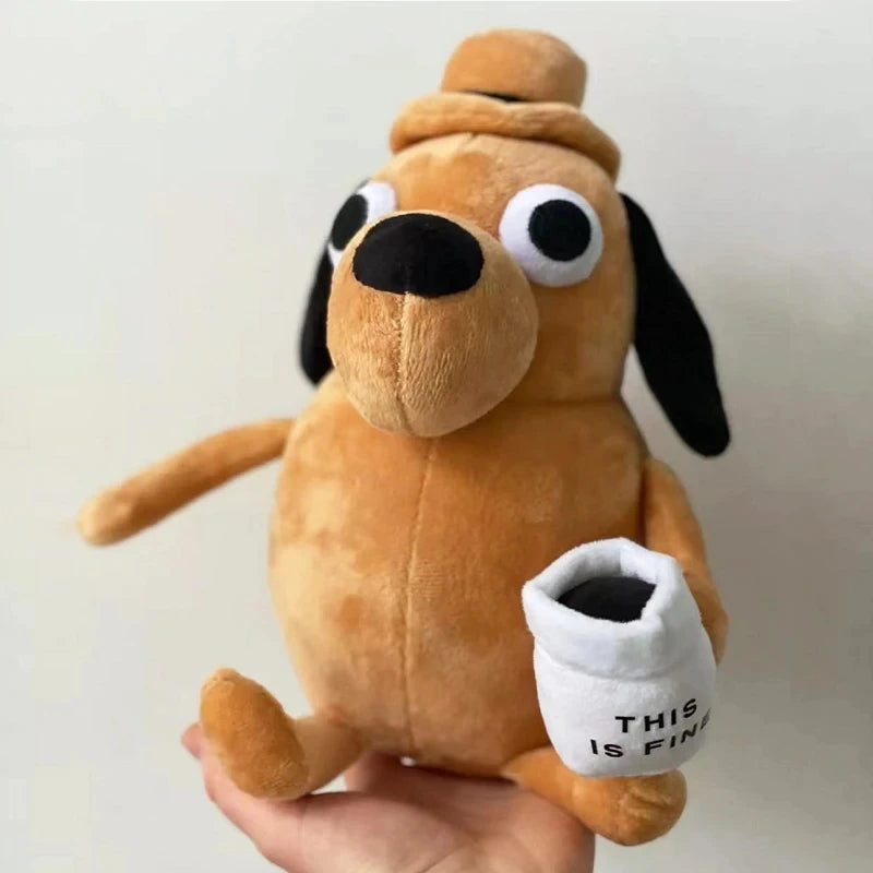 This Is Fine Meme Coffee Dog Plush Toy Soft Stuffed Doll Stuffed Plush Animals Kids Toy Gift for Children Boy Birthday