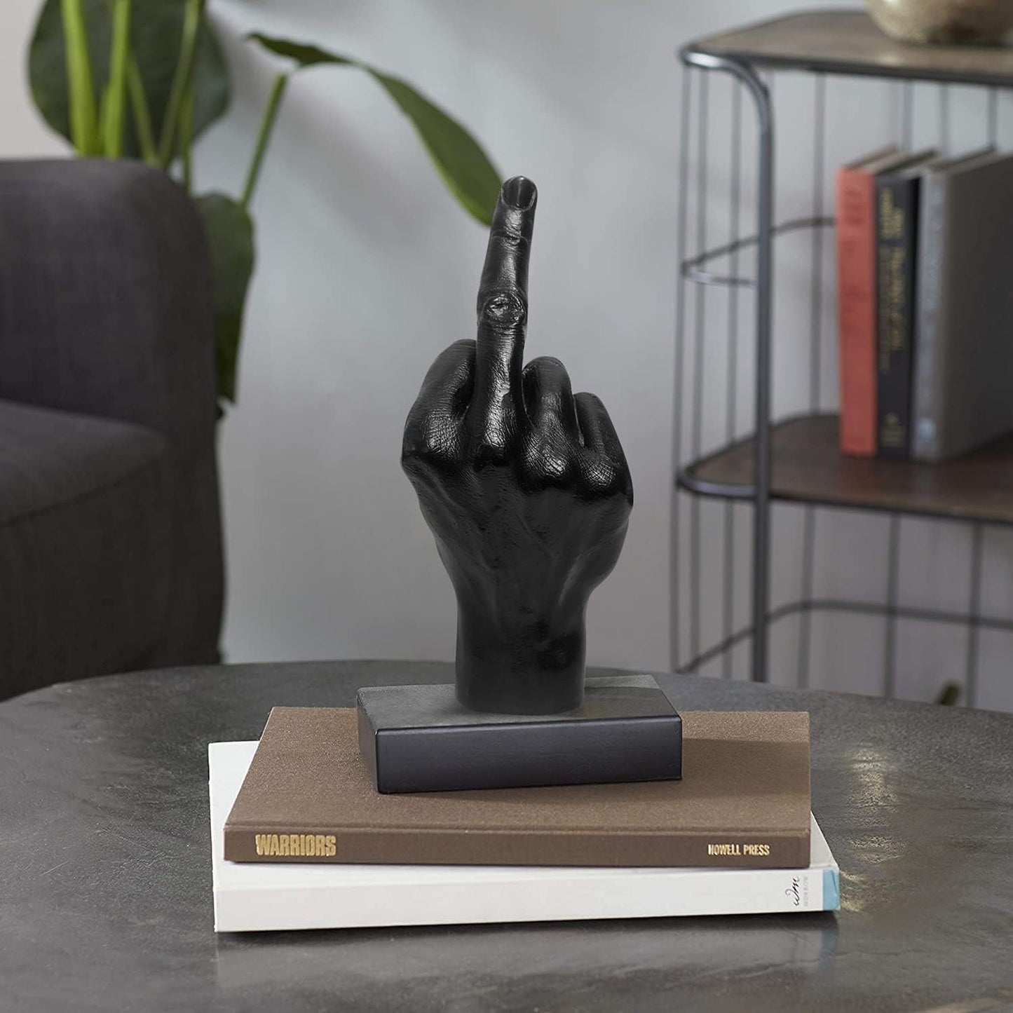 Silver Polyresin Hand Gesture Desk Statues Finger Sculpture Decor - Silver Personality Finger Practical Joke Halloween Prank Gifts (Personality-Black)
