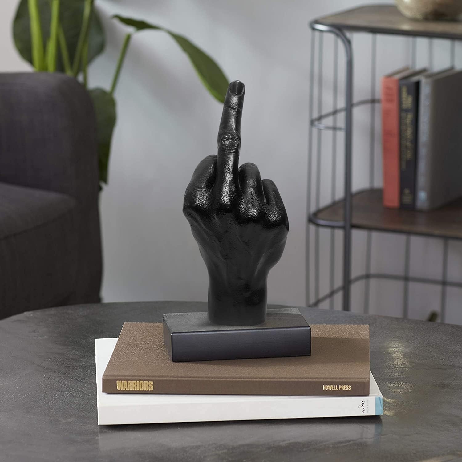 Silver Polyresin Hand Gesture Desk Statues Finger Sculpture Decor - Silver Personality Finger Practical Joke Halloween Prank Gifts (Personality-Black)