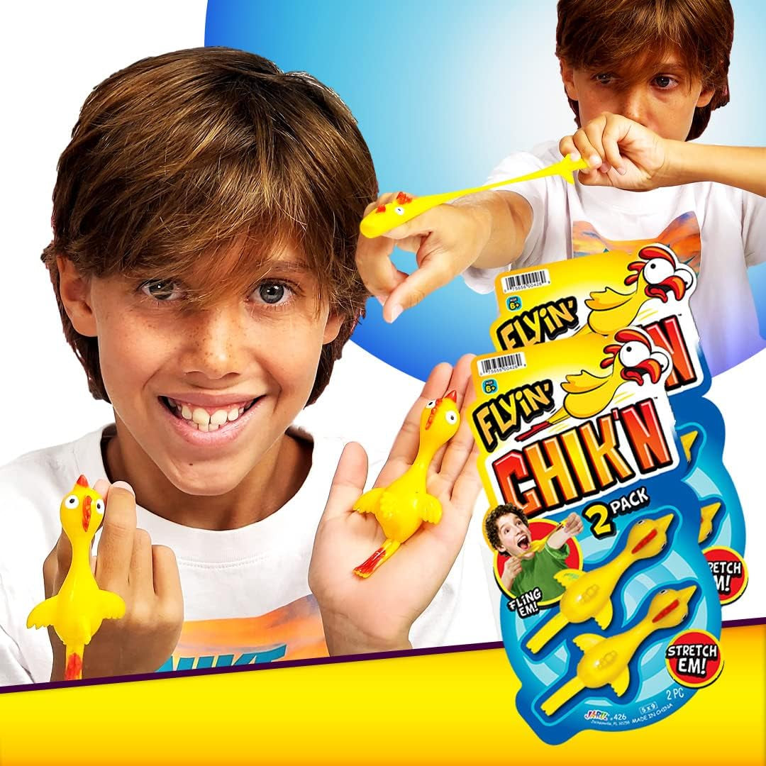 Mini Rubber Chicken Slingshot for Kids (24 Pack, 2 Units Each) Stretchy Finger Slingshot Toys. Funny Gag Gifts, Bulk Party Favors & Stocking Stuffers for Teens. 426-24P