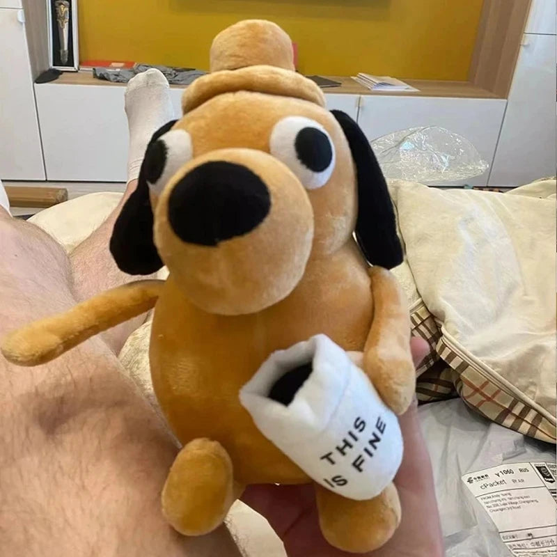 This Is Fine Meme Coffee Dog Plush Toy Soft Stuffed Doll Stuffed Plush Animals Kids Toy Gift for Children Boy Birthday