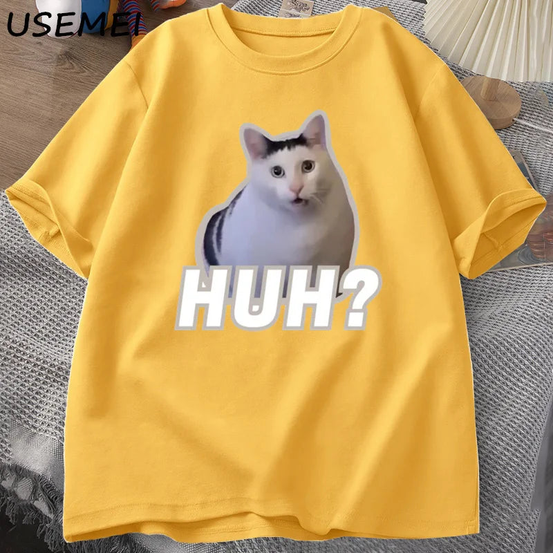 Huh Cat Meme T Shirt Funny Cute Cat Graphic T Shirts Unisex Fashion T-Shirt Summer Couples Casual Cotton Oversized Tees Clothing