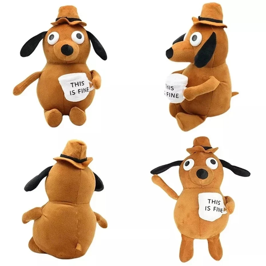 This Is Fine Meme Coffee Dog Plush Toy Soft Stuffed Doll Stuffed Plush Animals Kids Toy Gift for Children Boy Birthday
