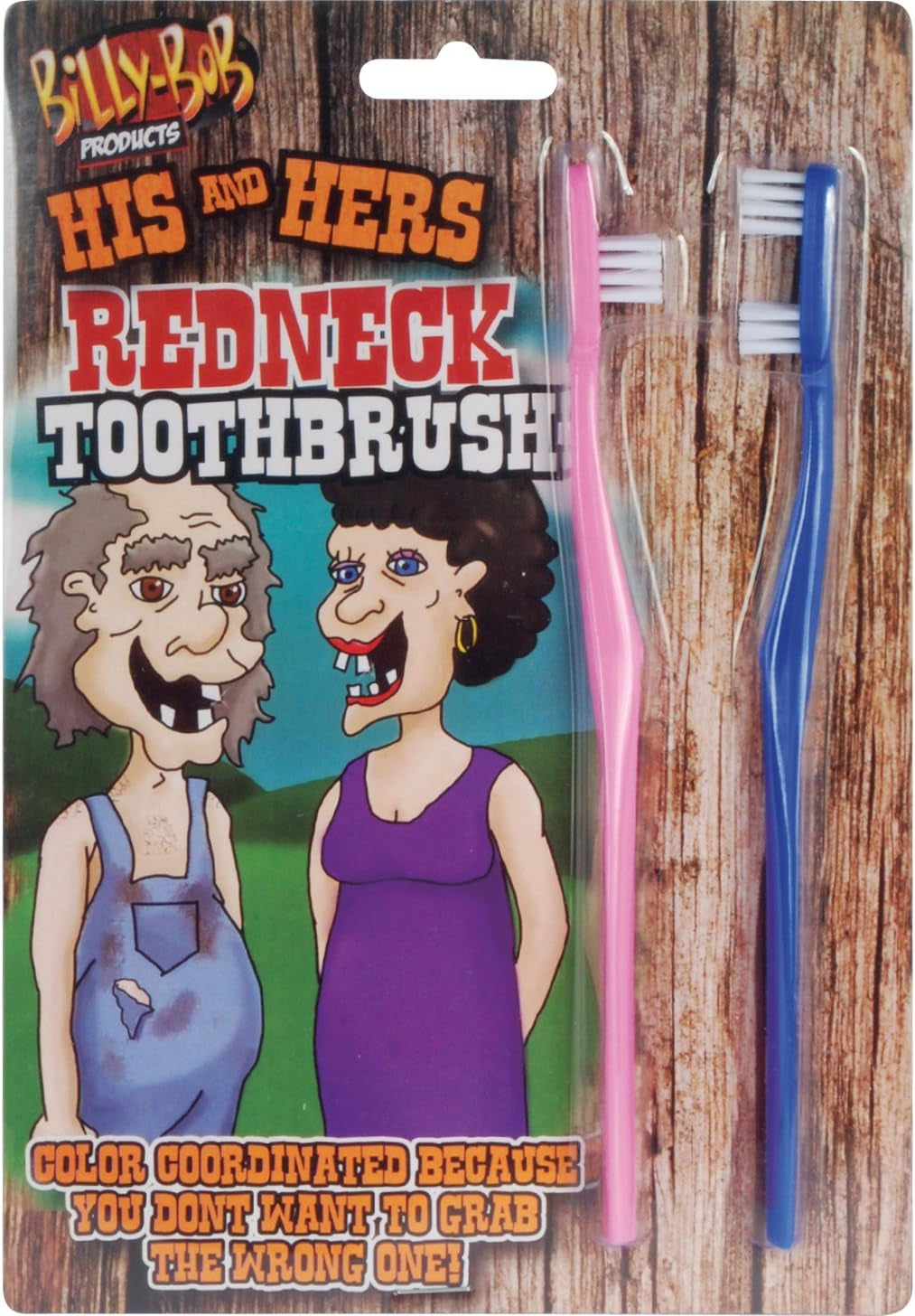 His and Hers Redneck Toothbrush Hillbilly 4" Gag Gift, Blue Pink