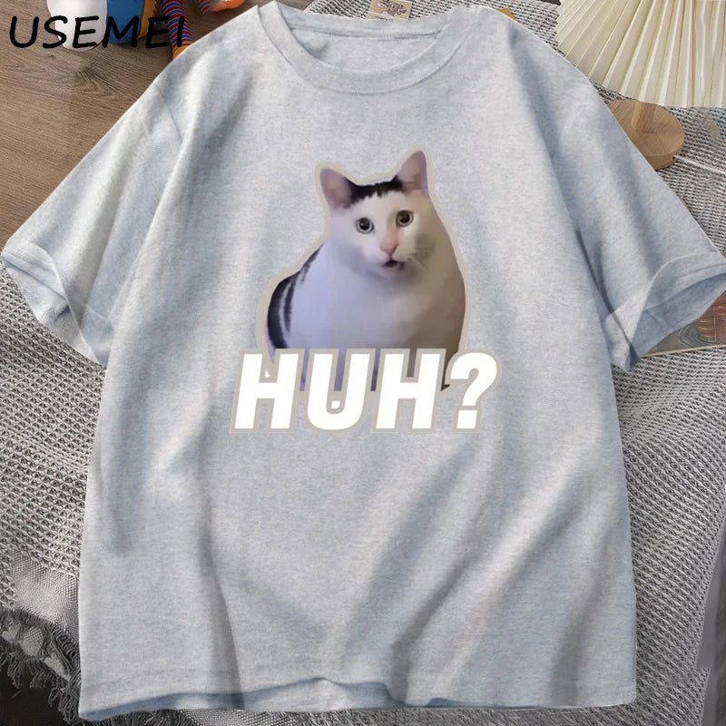 Huh Cat Meme T Shirt Funny Cute Cat Graphic T Shirts Unisex Fashion T-Shirt Summer Couples Casual Cotton Oversized Tees Clothing