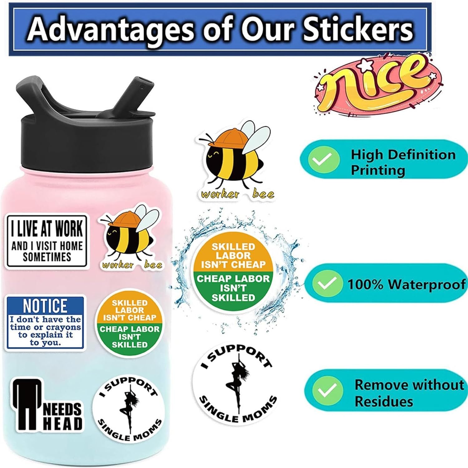 100 Pcs Funny Stickers for Adults (Dirty) Meme Water Bottles Sticker Pack Waterp